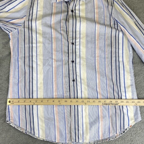 Robert Graham Men's Large Long Sleeve Striped Floral Flip Cuff Button Up Shirt - Picture 15 of 16
